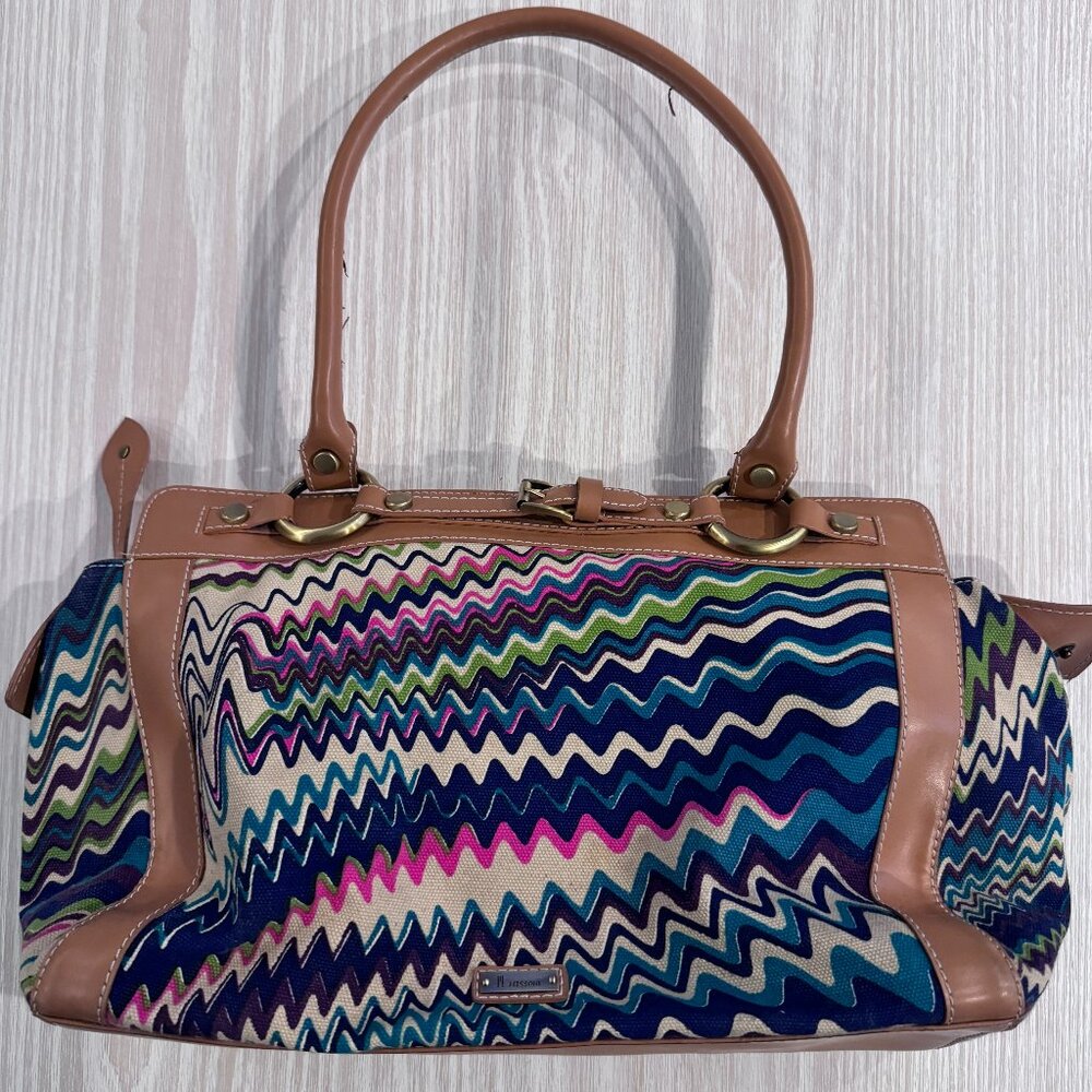 Vintage Missoni - Vibrant Canvas Print with Tan Trim - Like New